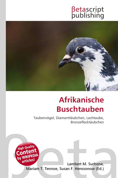 Afrikanische Buschtauben. Vogelkopf von der Seite, mit schwarzem und weißem Gefieder vor unscharfem Hintergrund.