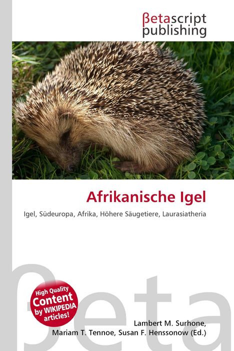 "Afrikanische Igel" und oben "Betascript Publishing". Ein Igel ruht im Gras.