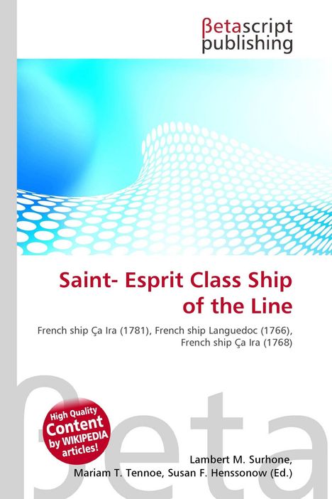 "Saint- Esprit Class Ship of the Line." Darunter sind bekannte französische Schiffe aufgeführt. Ein blau-weißes, punktiertes Muster dekortiert die Seite.
