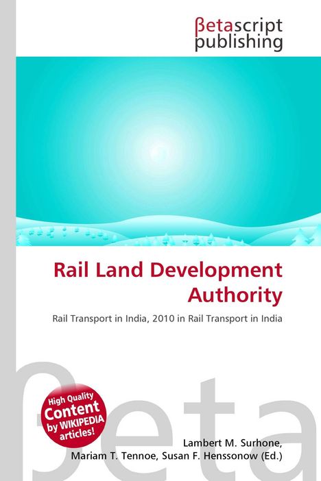 "Rail Land Development Authority," "Rail Transport in India," "High Quality Content by WIKIPEDIA articles!" Illustration mit Eislandschaft.
