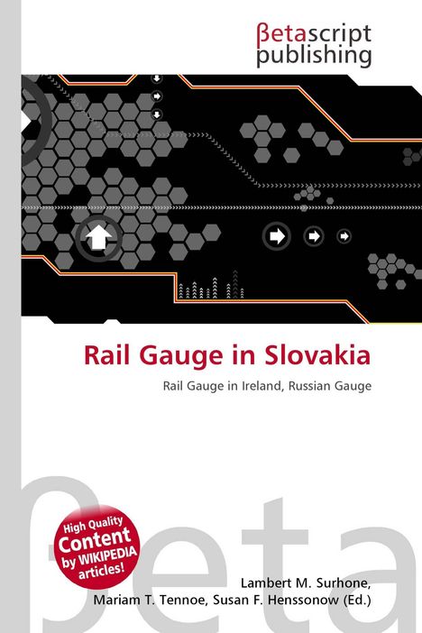"Rail Gauge in Slovakia" in großen Buchstaben, darunter "Rail Gauge in Ireland, Russian Gauge". Geometrische Muster im Hintergrund.