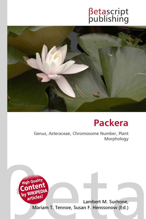 Text: "Packera, Genus, Asteraceae, Chromosome Number, Plant Morphology." Bild einer weißen Seerose auf grünen Blättern.