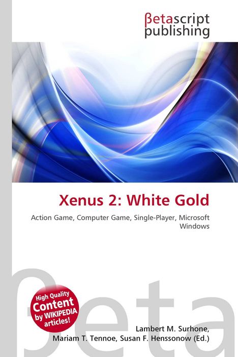 "Xenus 2: White Gold. Action Game, Computer Game, Single-Player, Microsoft Windows." Abstrakte blaue und weiße Wellen.