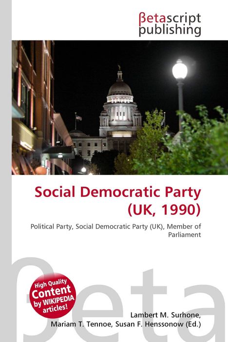 "Social Democratic Party (UK, 1990)" in roter Schrift. Darunter Details zur politischen Partei. Oben ein Verlagslogo.