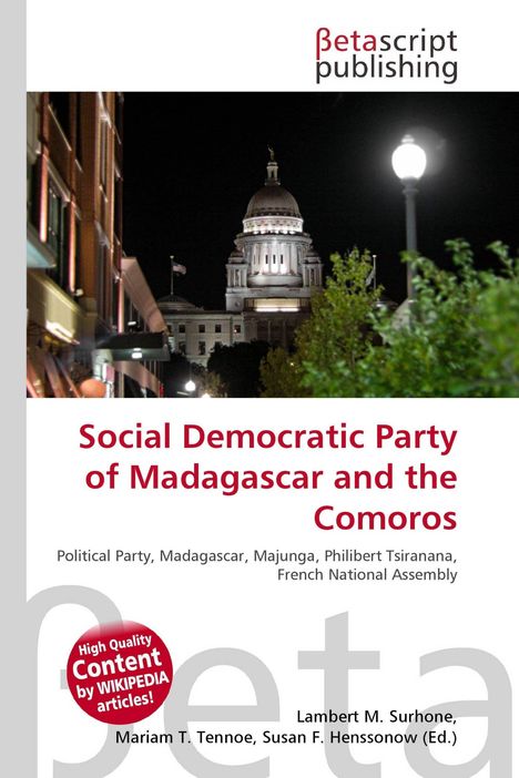 "Social Democratic Party of Madagascar and the Comoros." Eine nächtliche Szene zeigt ein beleuchtetes Kuppelgebäude.