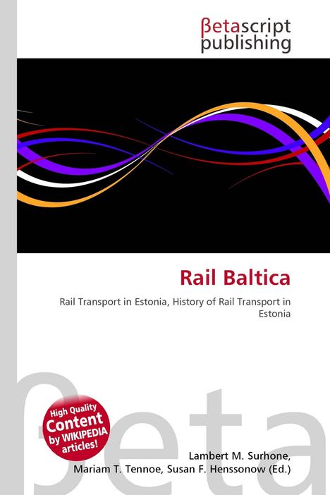 "Rail Baltica" und "Rail Transport in Estonia" sind zentrale Texte. Oben ist ein Logo. Darunter bunte, geschwungene Linien auf Schwarz.