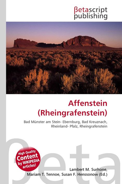 Text: "Affenstein (Rheingrafenstein)", "Bad Münster am Stein-Ebernburg, Bad Kreuznach, Rheinland-Pfalz, Rheingrafenstein". 

Logo oben. Wüstenlandschaft bei Sonnenuntergang.