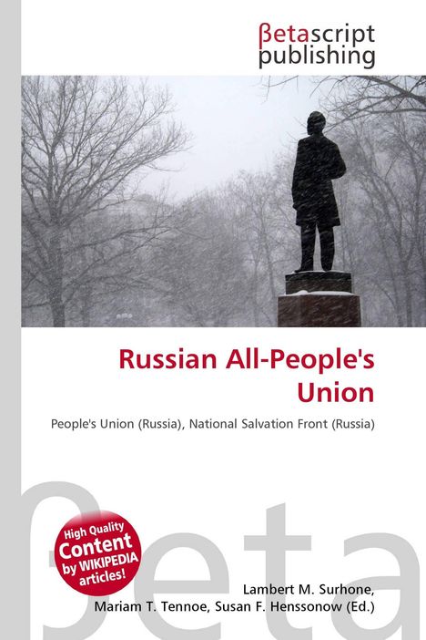 "Russian All-People's Union", Statue eines Mannes im Winter auf einem Sockel, umgeben von kahlen Bäumen.