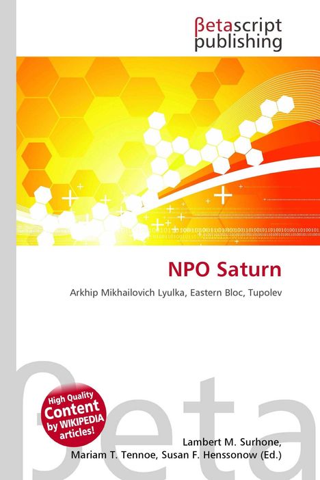 "NPO Saturn" in roter Schrift, gelbe Hexagonmuster im Hintergrund. Logo: betascript publishing.