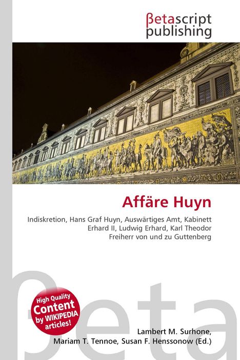 Affäre Huyn; Namen und Begriffe wie Indiskretion, Hans Graf Huyn; Logo oben, Foto eines Gebäudes mit Wandbild unten.