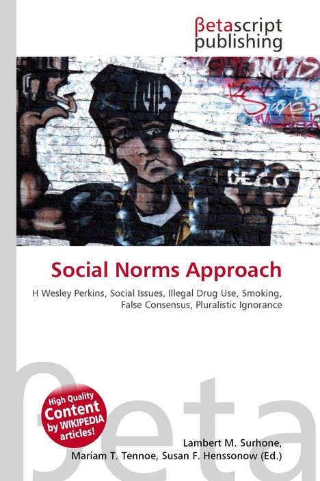 Oben: "betascript publishing". Titel: "Social Norms Approach". Graffiti eines nachdenklichen Mannes mit Kappe.