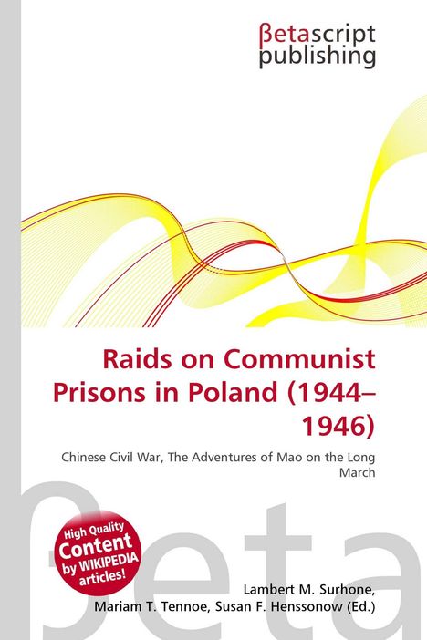 Titel: "Raids on Communist Prisons in Poland (1944-1946)" Überschrift in Rot. Verzierungen mit bunten Linien oben.