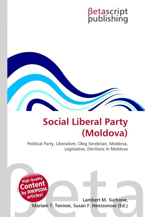 Text: Social Liberal Party (Moldova). Beschreibung: Abstrakte bunte Wellen und ein rotes rundes Siegel "High Quality Content".