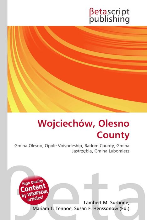 "Wojciechów, Olesno County" in roter Schrift, darunter Ortsnamen. Oben links: "Betascript publishing" Logo. Orangefarbene Kreise.