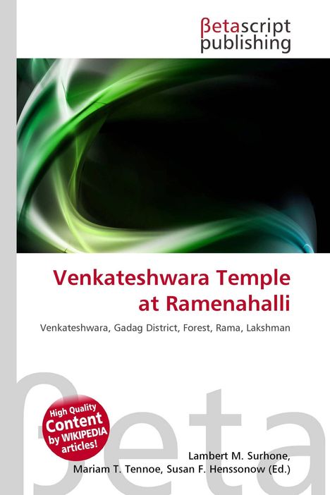 „Venkateshwara Temple at Ramenahalli“ in roter Schrift. Abstrakte grüne und schwarze Wellen oben.