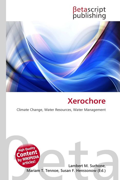 "Betascript publishing", "Xerochore", "Climate Change, Water Resources, Water Management", dynamische blaue Wellenform.