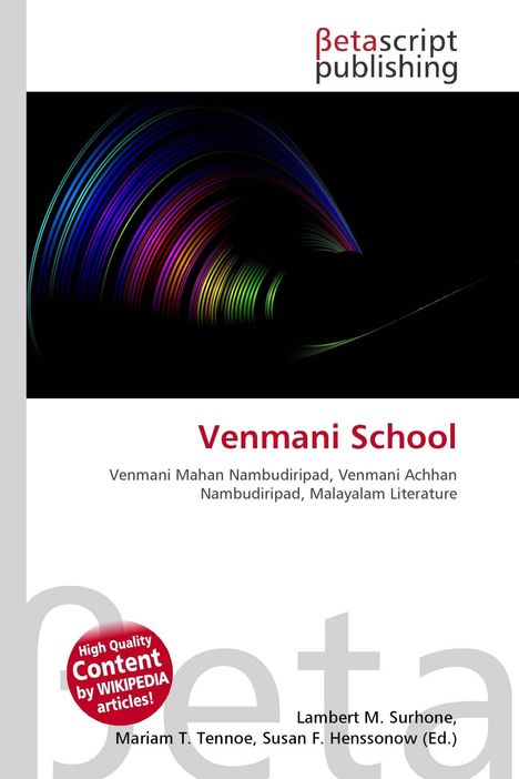 "Venmani School" und Autoren, darunter Lambert M. Surhone. Bunt geschwungenes Muster auf schwarzem Hintergrund.