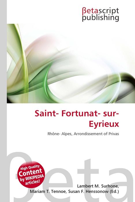"Saint-Fortunat-sur-Eyrieux" in roter Schrift. Abstrakte grüne Wellenformen. "betascript publishing" oben rechts.