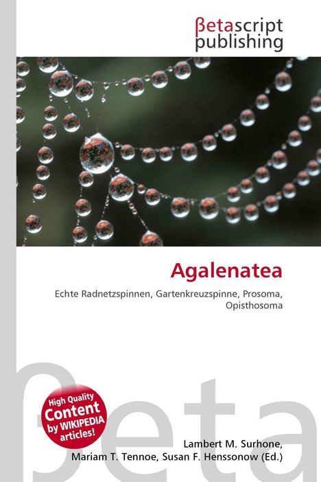 Titel: "Agalenatea". Begriffe: Radnetzspinnen, Gartenkreuzspinne. Cover zeigt ein Spinnennetz mit Wassertropfen.