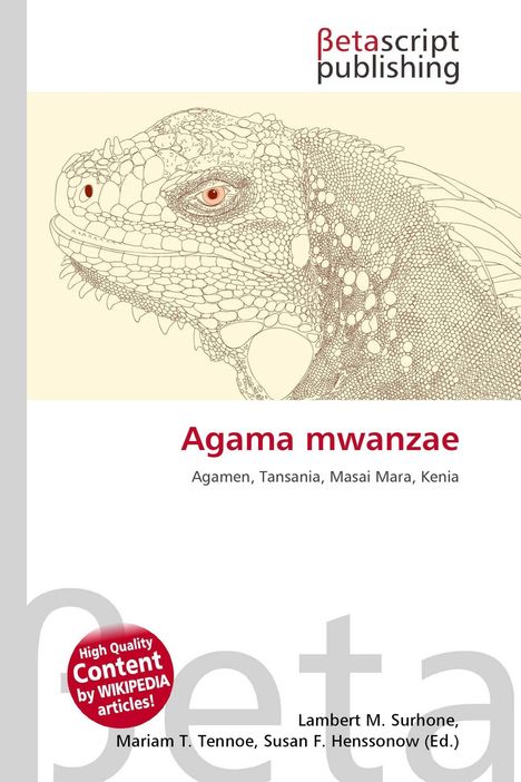 Text: Agama mwanzae, Agamen, Tansania, Masai Mara, Kenia. Illustration: Detaillierter Umriss einer Echse.