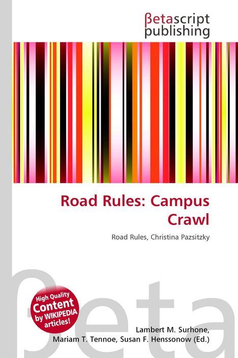 „Road Rules: Campus Crawl“ in roter Schrift. Bunte vertikale Streifen dominieren den unteren Bereich.