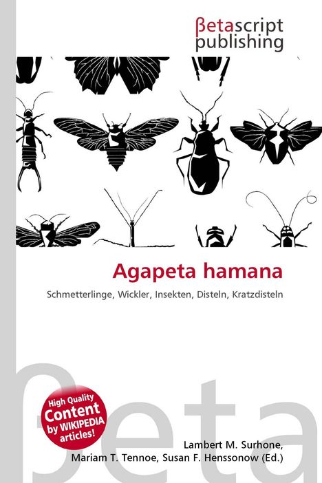 "Agapeta hamana" steht groß in Rot, darunter Begriffe wie "Schmetterlinge" und "Insekten". Oben ist ein Verlagslogo.