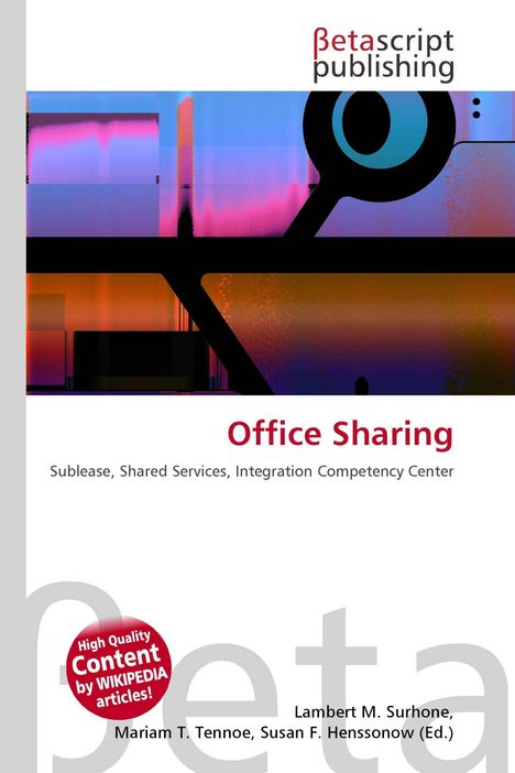 Cover mit Texten: "Betascript Publishing", "Office Sharing", "Sublease, Shared Services, Integration Competency Center". Moderne Grafik.