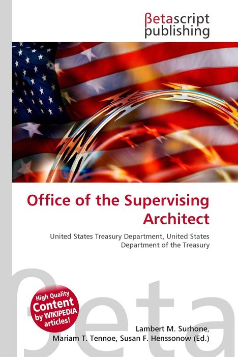 "Office of the Supervising Architect, United States Treasury Department. Logo oben, USA-Flagge im Hintergrund."