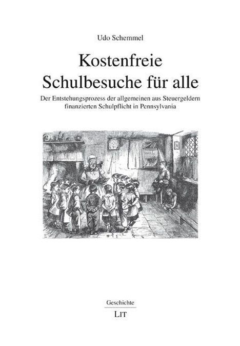 Udo Schemmel: Kostenfreie Schulbesuche für alle. Illustration: Kinder in altertümlichem Klassenzimmer mit Lehrer.