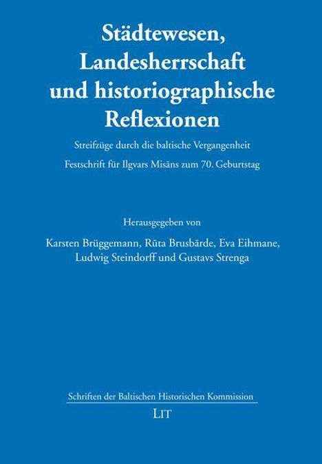 "Städtewesen, Landesherrschaft und historiographische Reflexionen" steht in weiß auf blauem Hintergrund.