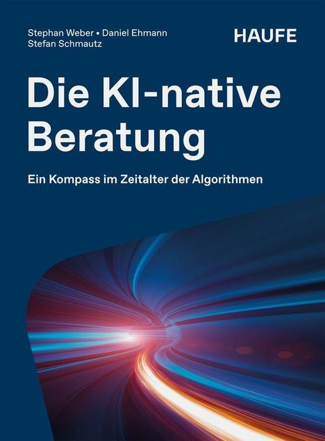 Titel: "Die KI-native Beratung". Untertitel: "Ein Kompass im Zeitalter der Algorithmen". Dynamisches Lichtmotiv.