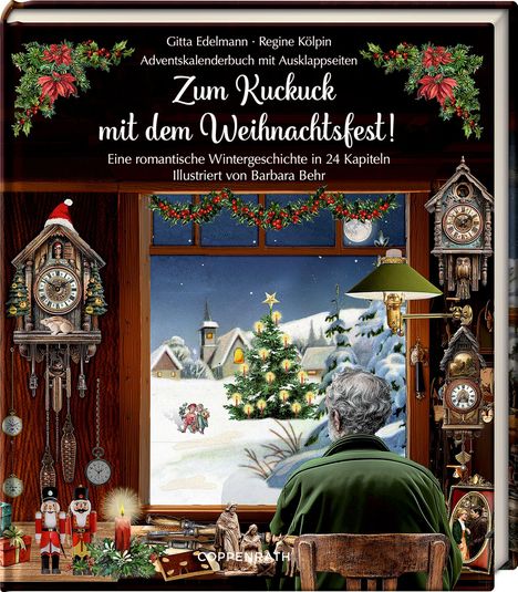 Titel: „Zum Kuckuck mit dem Weihnachtsfest!“ Ein Mann sitzt vor einem Fenster, schaut auf eine Winterlandschaft mit Tannenbaum.