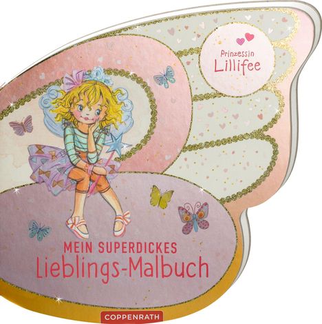 Text: "Mein superdickes Lieblings-Malbuch", "Prinzessin Lillifee". Illustration: Mädchen mit Flügeln, Sternenstab, Schmetterlingen.