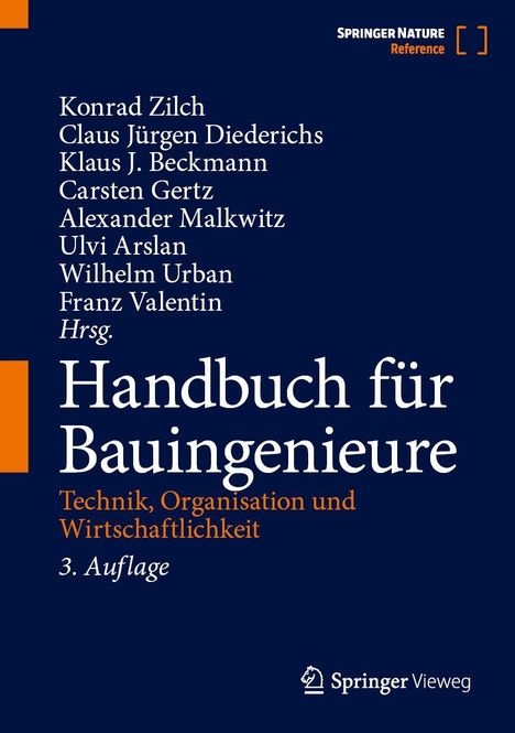 "Handbuch für Bauingenieure", Autorenliste, "Technik, Organisation und Wirtschaftlichkeit", 3. Auflage, Verlagslogos.