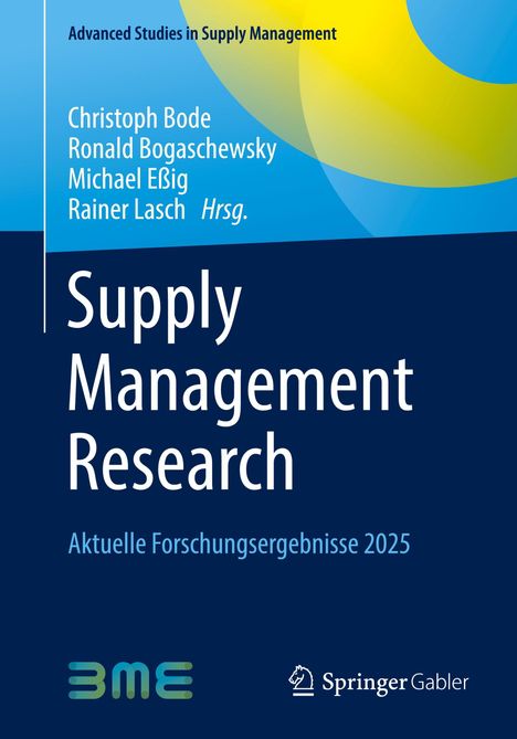 Text: "Advanced Studies in Supply Management. Supply Management Research. Aktuelle Forschungsergebnisse 2025." Oben blaues, unten dunkles Design mit Logos.