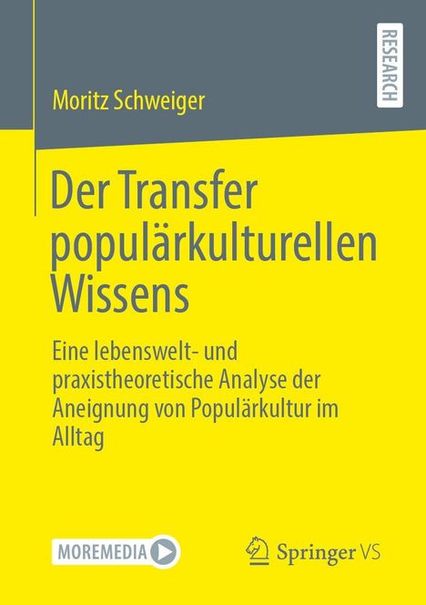 "Der Transfer populärkulturellen Wissens" von Moritz Schweiger. Gelbes Cover mit grauen Textblöcken. Springer VS Logo.