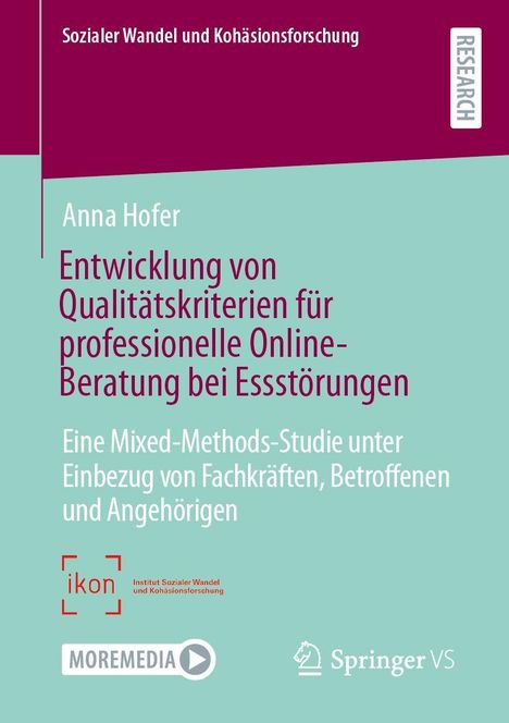 Text: "Entwicklung von Qualitätskriterien für professionelle Online-Beratung bei Essstörungen." Unten Logos von ikon und Springer VS.