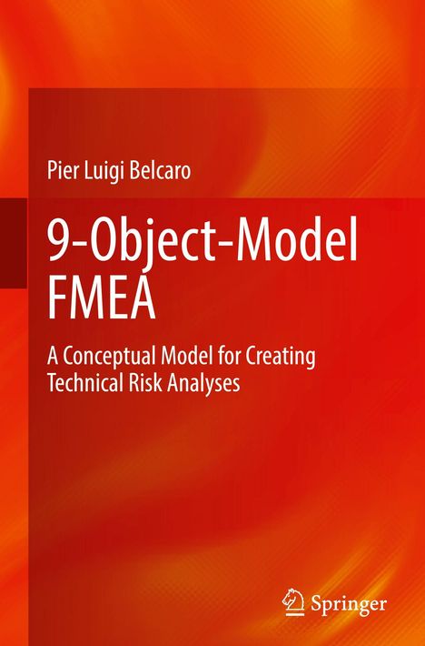 „9-Object-Model FMEA“ von Pier Luigi Belcaro. Roter Hintergrund mit dynamischen, hellen Mustern. Springer-Logo unten.