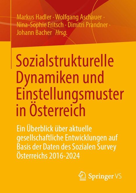 Covertext: "Sozialstrukturelle Dynamiken und Einstellungsmuster in Österreich." Orange Hintergrund mit geometrischen Formen.