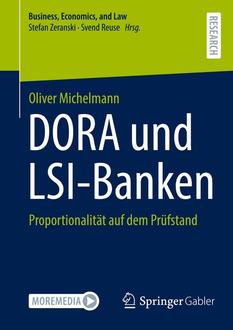Titel: "DORA und LSI-Banken". Untertitel: "Proportionalität auf dem Prüfstand". Autoren: Oliver Michelmann.
