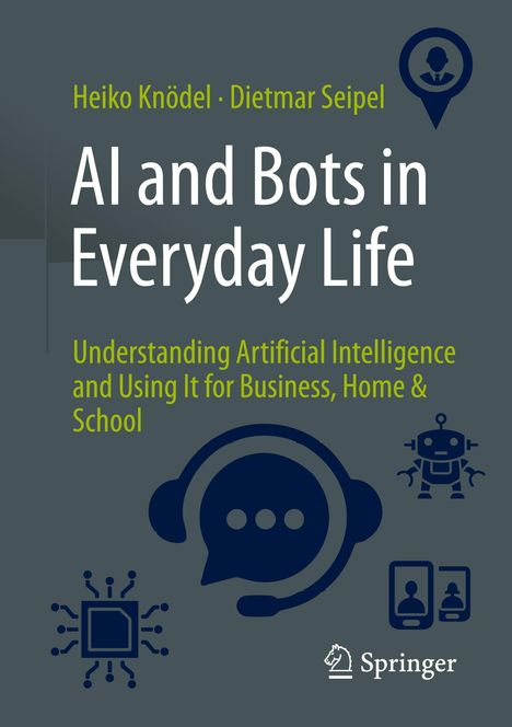 „AI and Bots in Everyday Life“ vor dunklem Hintergrund, Symbole zu KI-Themen, springendes Pferd als Logo.