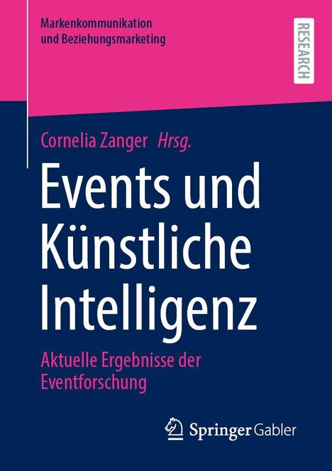 "Events und Künstliche Intelligenz" lautet der Titel eines Buchcovers. Es hat eine blaue und pinke Farbgestaltung.