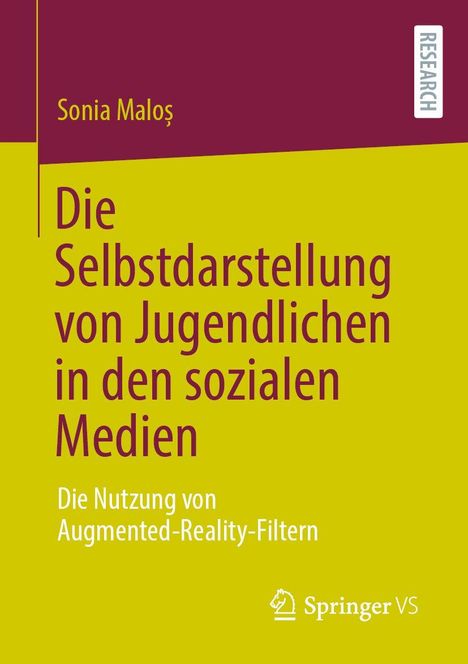 Sonia Maloș, „Die Selbstdarstellung von Jugendlichen in den sozialen Medien.“ Gelbes Cover mit violetter Schrift.