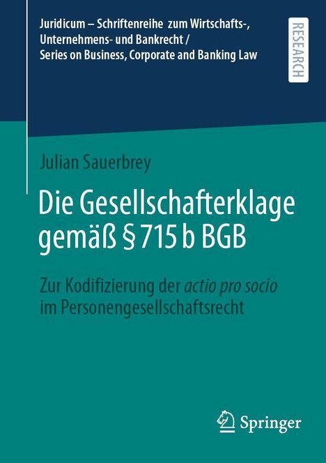 „Juridicum – Schriftenreihe“, „Gesellschafterklage gemäß § 715 b BGB“, Springer-Logo unten rechts. Teal Hintergrund.