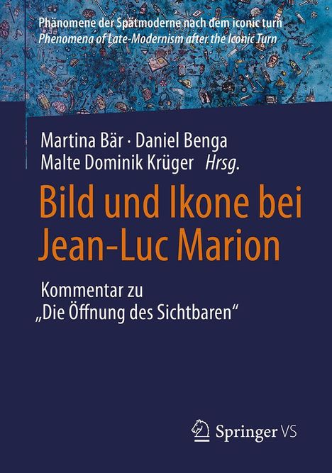 Text auf dunkelblauem Hintergrund; Titel: "Bild und Ikone bei Jean-Luc Marion". Oben blaues, gemustertes Design.