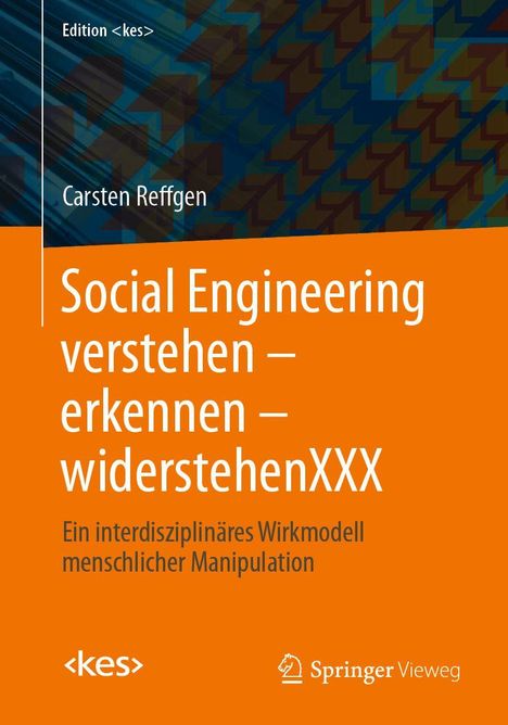 „Social Engineering verstehen – erkennen – widerstehen“ von Carsten Reffgen, abstraktes Muster, oranger Hintergrund.