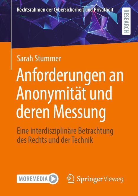Text: „Anforderungen an Anonymität und deren Messung“ auf orangefarbenem Hintergrund, geometrische Formen oben.