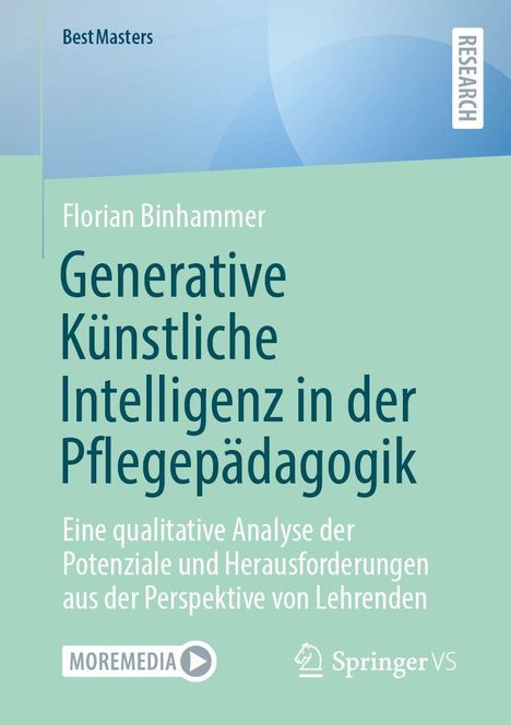 "Generative Künstliche Intelligenz in der Pflegepädagogik" von Florian Binhammer, Springer, blau-grünes Design mit Logos.
