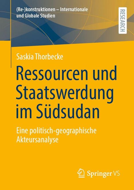 Saskia Thorbecke, Ressourcen und Staatswerdung im Südsudan. Gelber Hintergrund mit abstrakten blauen Formen.