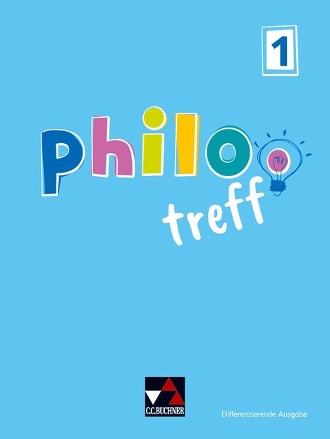 „philo treff 1“ in bunten Buchstaben, mit Glühbirnen-Illustration und blauem Hintergrund.